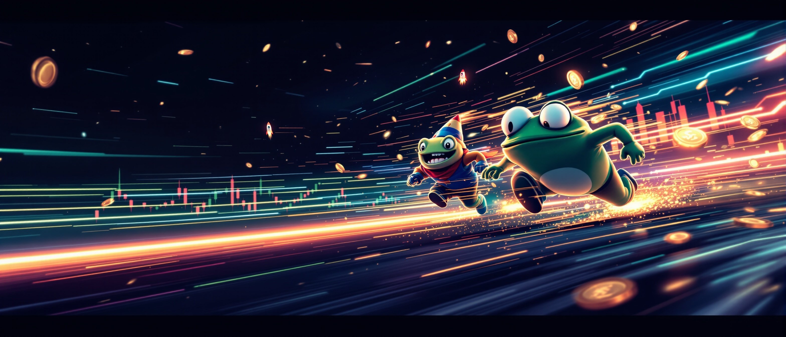 Action racing meme - Crypto tokens racing to the moon